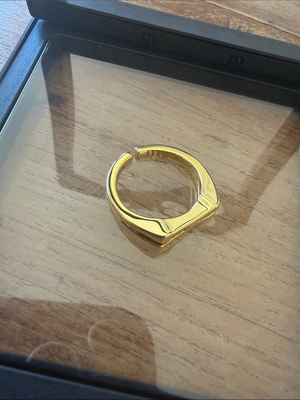 Gold Women's Square-Top Ring - Polished Gold Finish